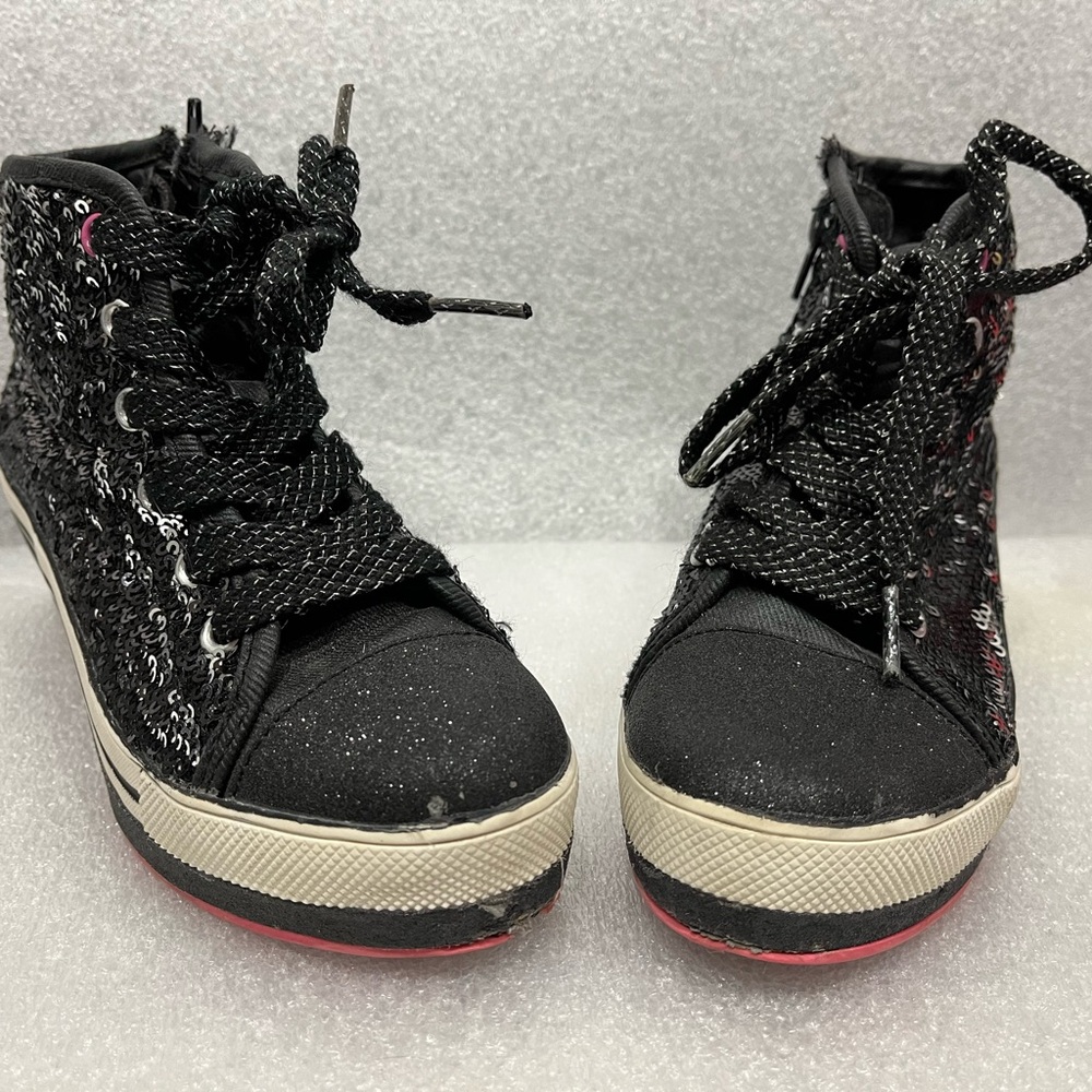 Girl's Wedge Black Sequence Sneakers With Zipper Enzo Brand Size 1 Preowned